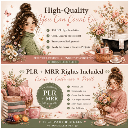 Clipart Bundle with MRR & PLR | 27 Commercial Use PNG Clipart Sets for Canva, Printables, Stickers & Digital Products
