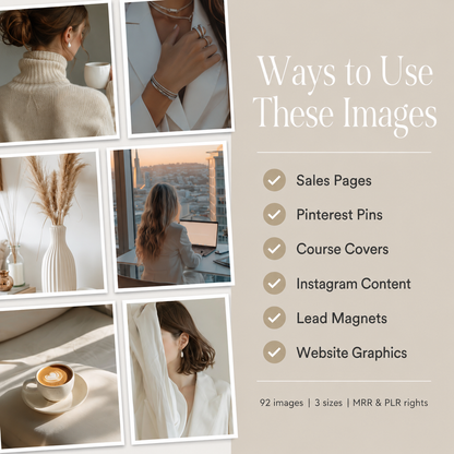 AI Stock Photos Bundle | 92 Beige Aesthetic Photos with PLR & MRR Rights