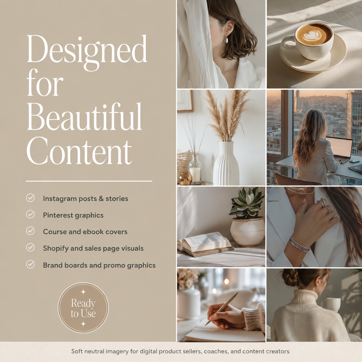 AI Stock Photos Bundle | 92 Beige Aesthetic Photos with PLR & MRR Rights