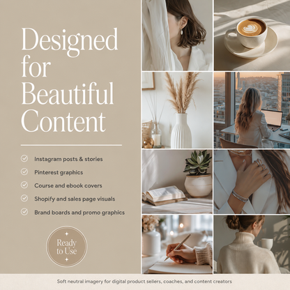 AI Stock Photos Bundle | 92 Beige Aesthetic Photos with PLR & MRR Rights