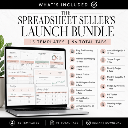 Google Sheets Templates Bundle – 15 Editable Spreadsheets with PLR & MRR Resell Rights | Budget, Bookkeeping, Wedding & More