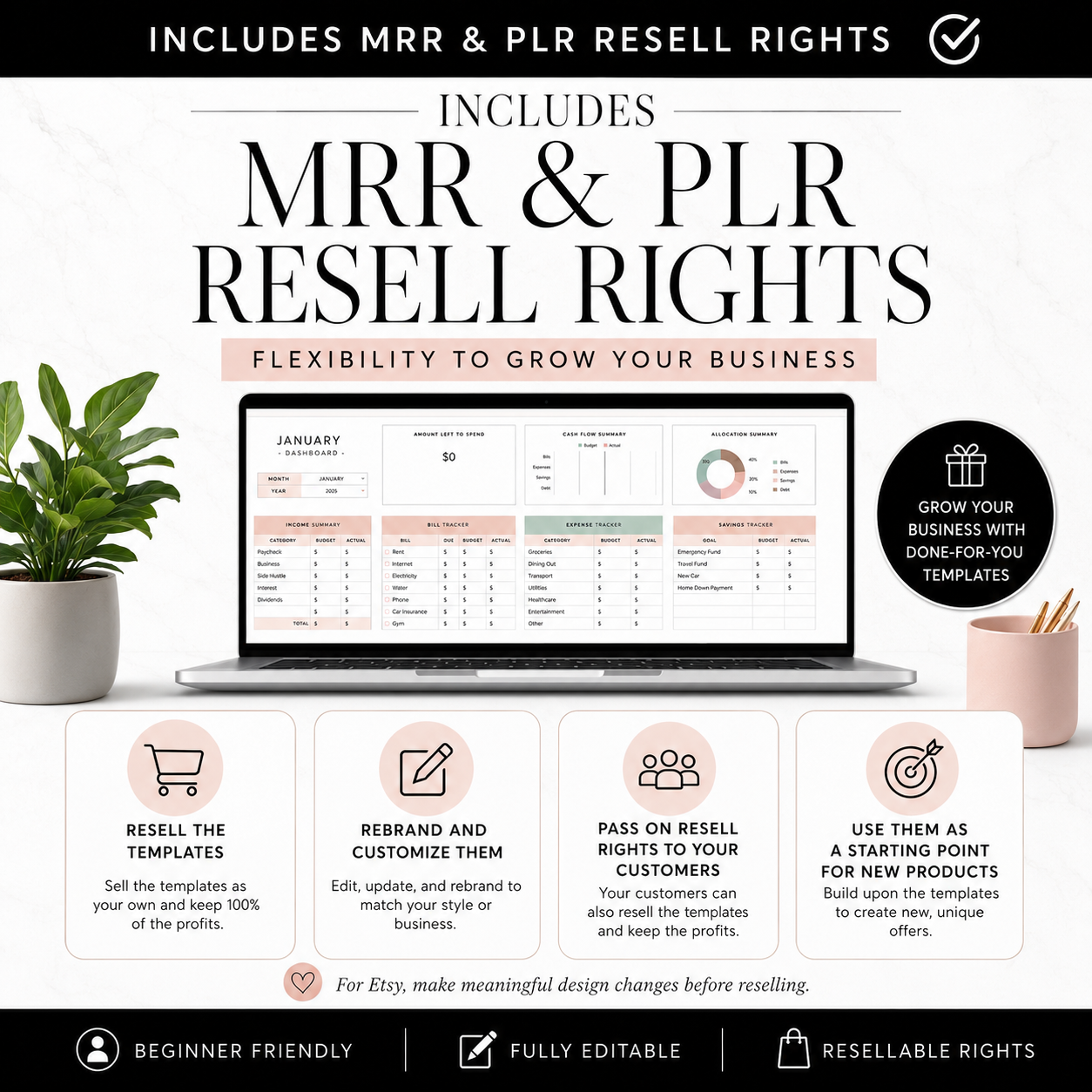 Google Sheets Templates Bundle – 15 Editable Spreadsheets with PLR & MRR Resell Rights | Budget, Bookkeeping, Wedding & More