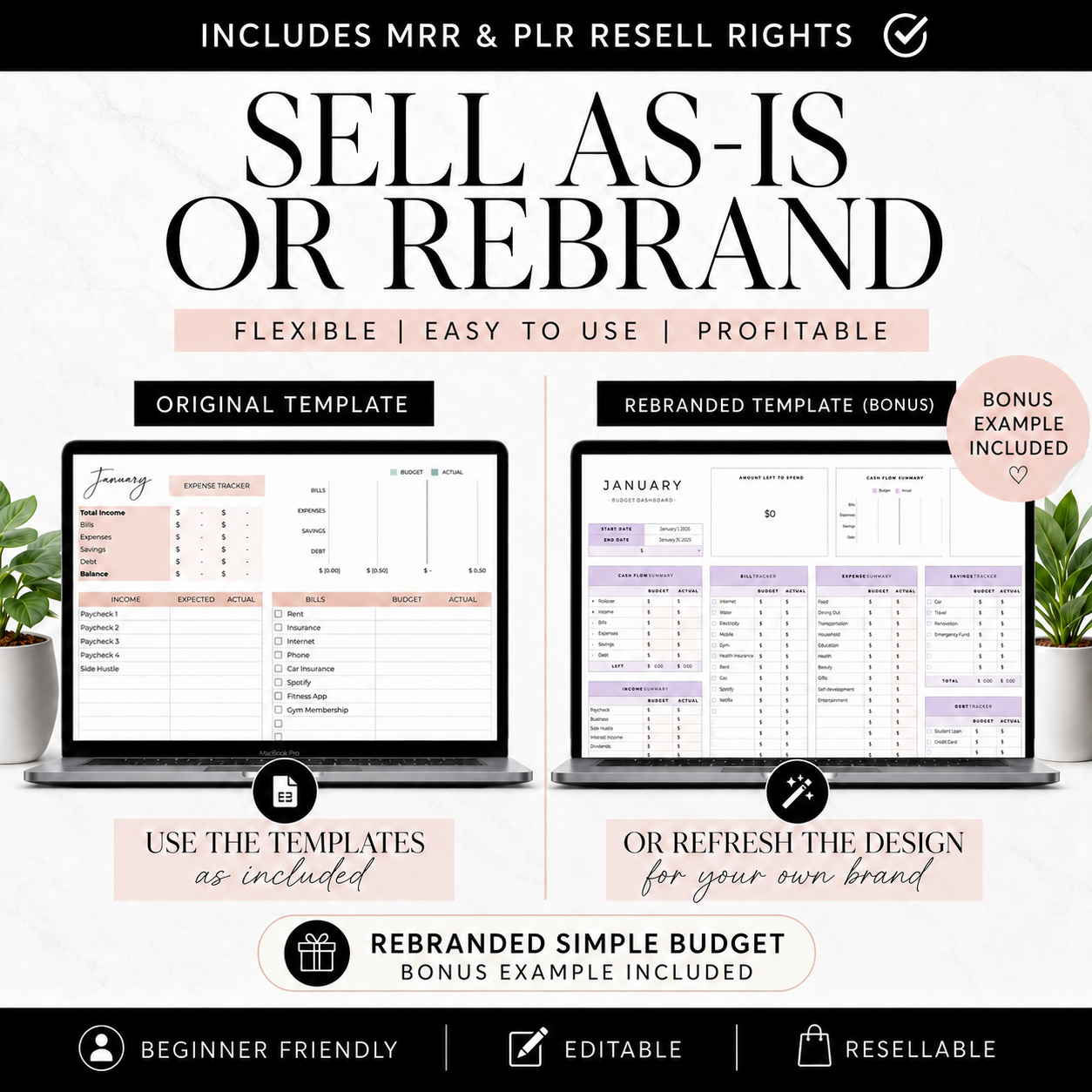 Google Sheets Templates Bundle – 15 Editable Spreadsheets with PLR & MRR Resell Rights | Budget, Bookkeeping, Wedding & More