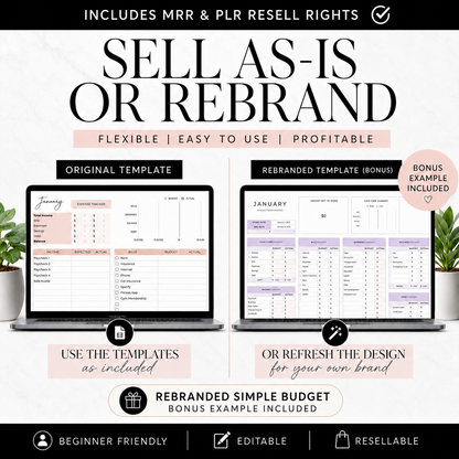 Google Sheets Templates Bundle – 15 Editable Spreadsheets with PLR & MRR Resell Rights | Budget, Bookkeeping, Wedding & More