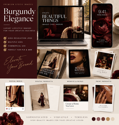 Burgundy Noir: 50 Luxury AI Stock Photos with PLR & MRR Rights