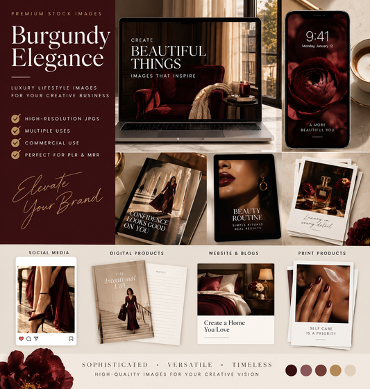 Burgundy Noir: 50 Luxury AI Stock Photos with PLR & MRR Rights