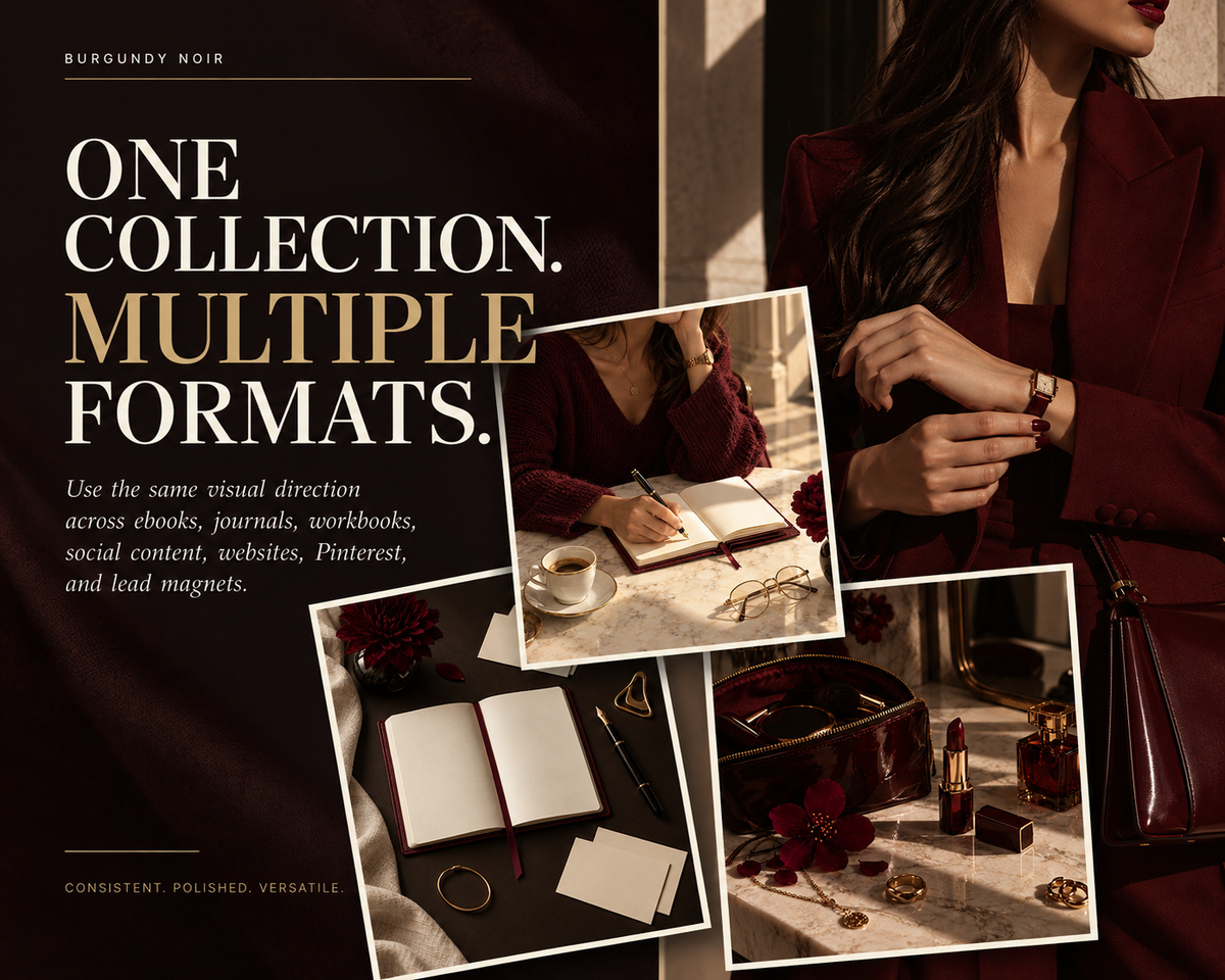 Burgundy Noir: 50 Luxury AI Stock Photos with PLR & MRR Rights