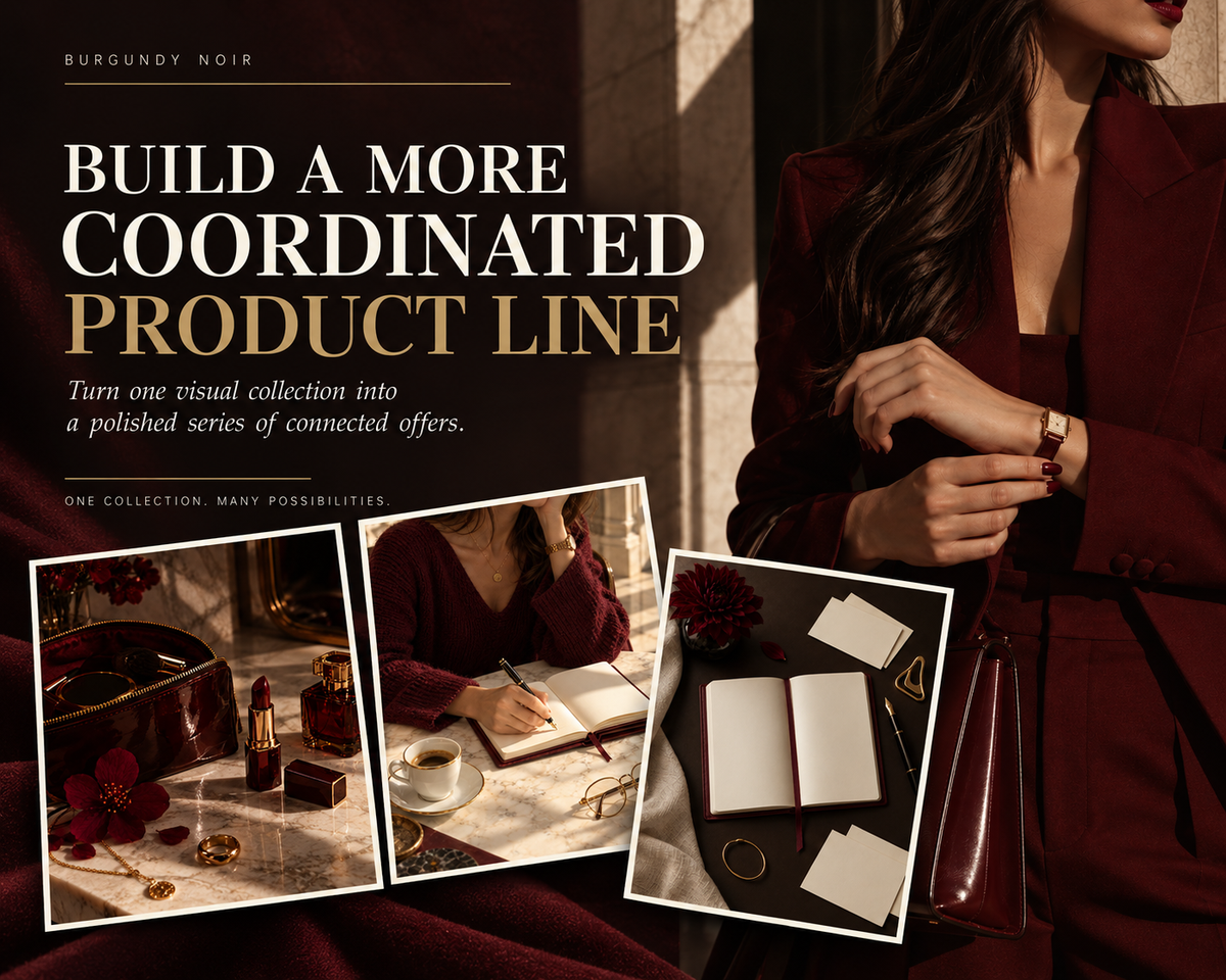Burgundy Noir: 50 Luxury AI Stock Photos with PLR & MRR Rights