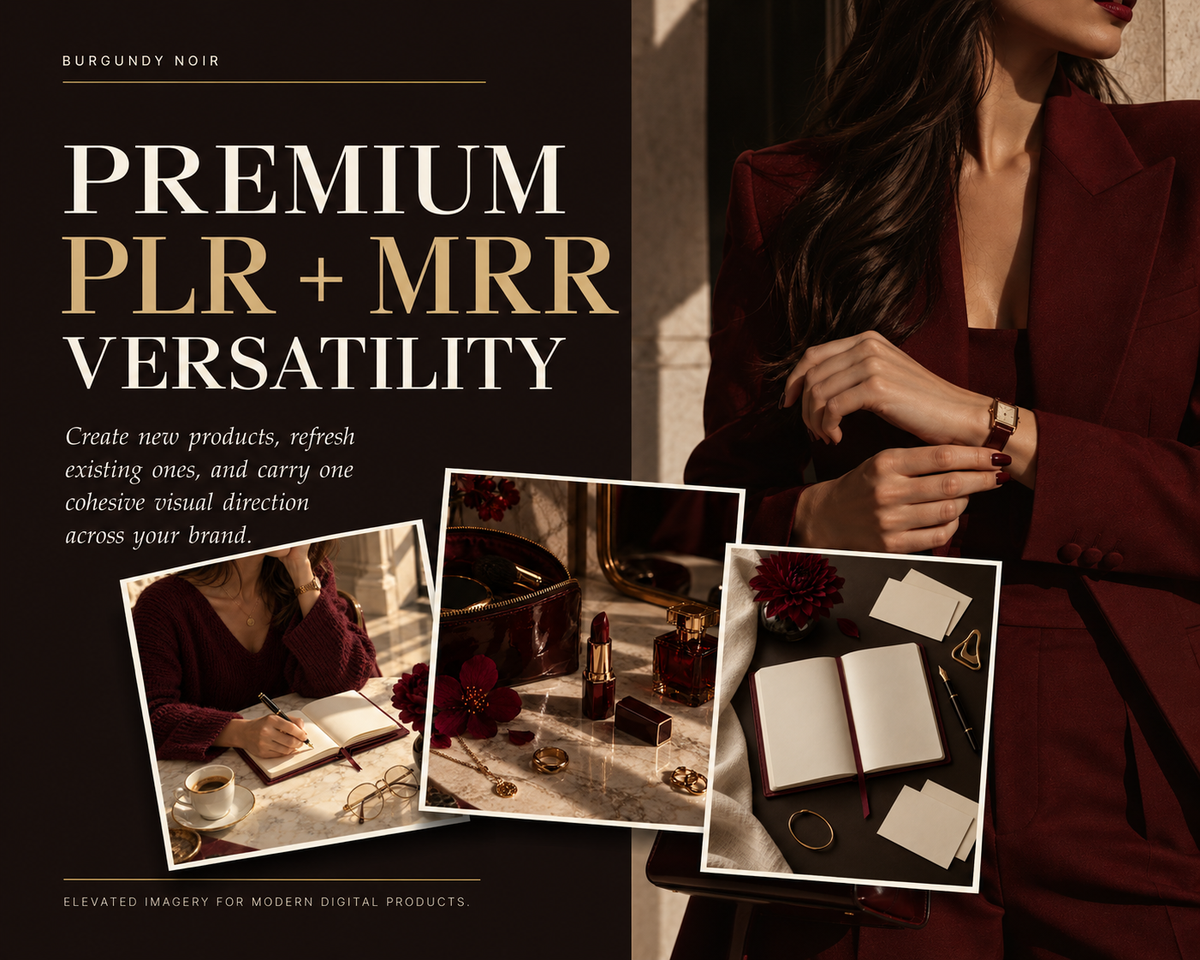 Burgundy Noir: 50 Luxury AI Stock Photos with PLR & MRR Rights