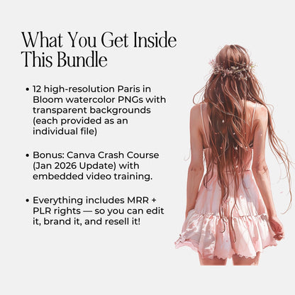 Paris in Bloom AI Clipart Bundle (12 Transparent PNGs) + PLR/MRR Resell Rights + Bonus Canva Crash Course Boundless PLR