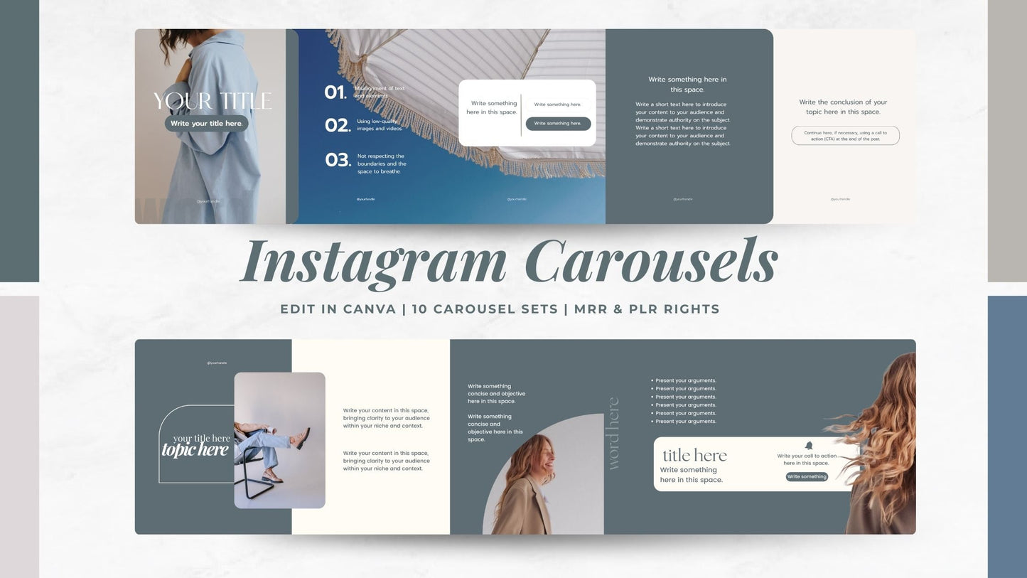 PLR Canva Carousel Templates — Coastal Carousel Bundle | 10 Editable Social Media Templates with MRR Resell Rights Boundless PLR