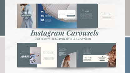PLR Canva Carousel Templates — Coastal Carousel Bundle | 10 Editable Social Media Templates with MRR Resell Rights Boundless PLR