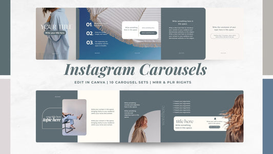 PLR Canva Carousel Templates — Coastal Carousel Bundle | 10 Editable Social Media Templates with MRR Resell Rights Boundless PLR