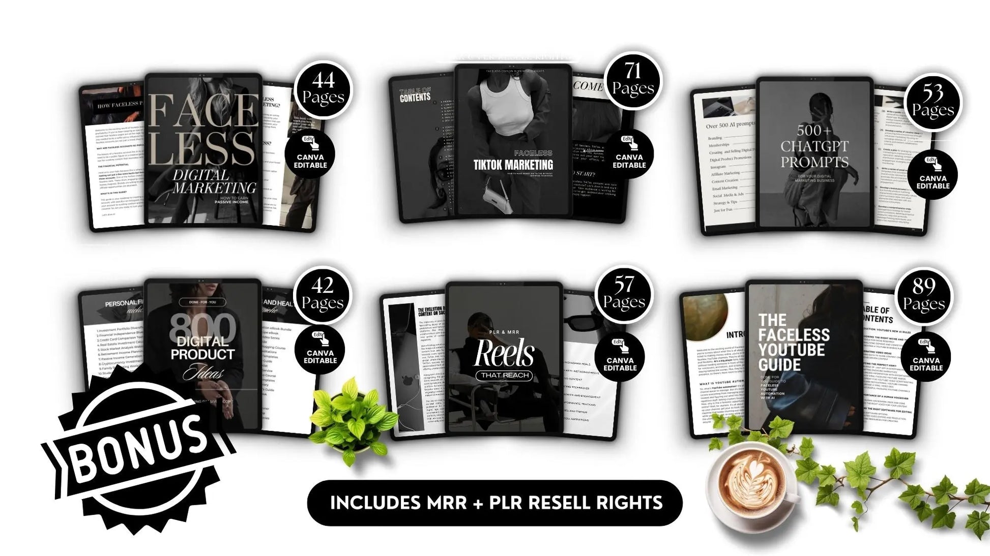 Faceless Marketing Bundle, Canva Editable Templates with MRR & PLR Resell Rights + 6 Bonuses!, PLR Bundles, Boundless PLR