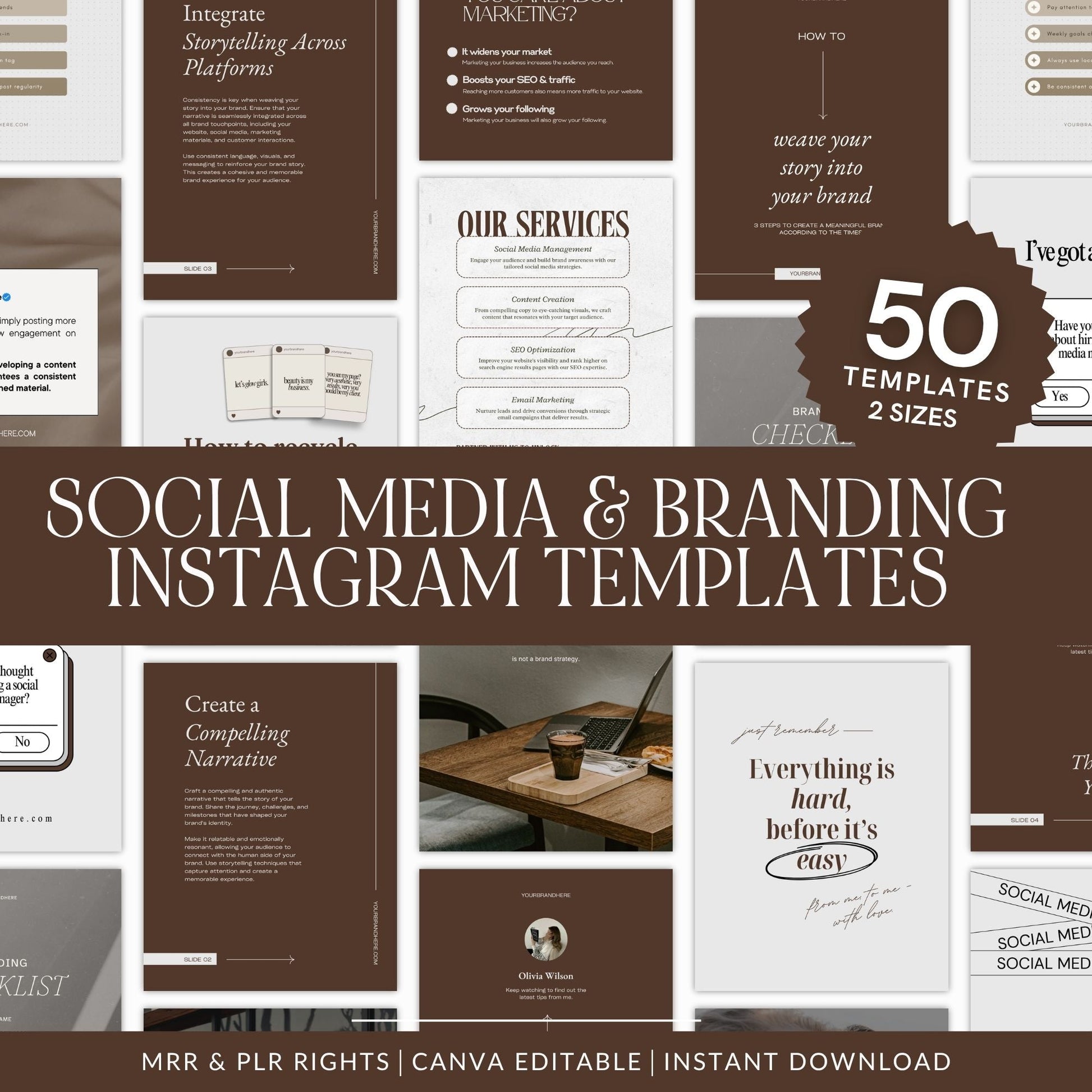 Canva Editable Instagram Templates | MRR Marketing | Vertical Brown Social Media Bundle (1080x1350 + 1080x1920) | PLR & MRR Resell Rights Boundless PLR