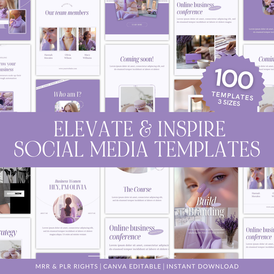 Elevate & Inspire Social Media Canva Templates | Editable Instagram, Portrait & Story Designs | PLR + MRR Resell Rights Boundless PLR
