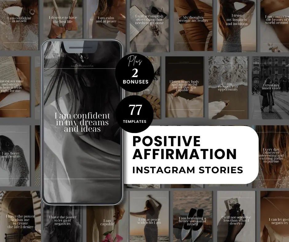 77 Positive Affirmation Instagram Story Templates – Canva Editable with PLR & MRR for Coaches, Creators & Digital Sellers Boundless PLR