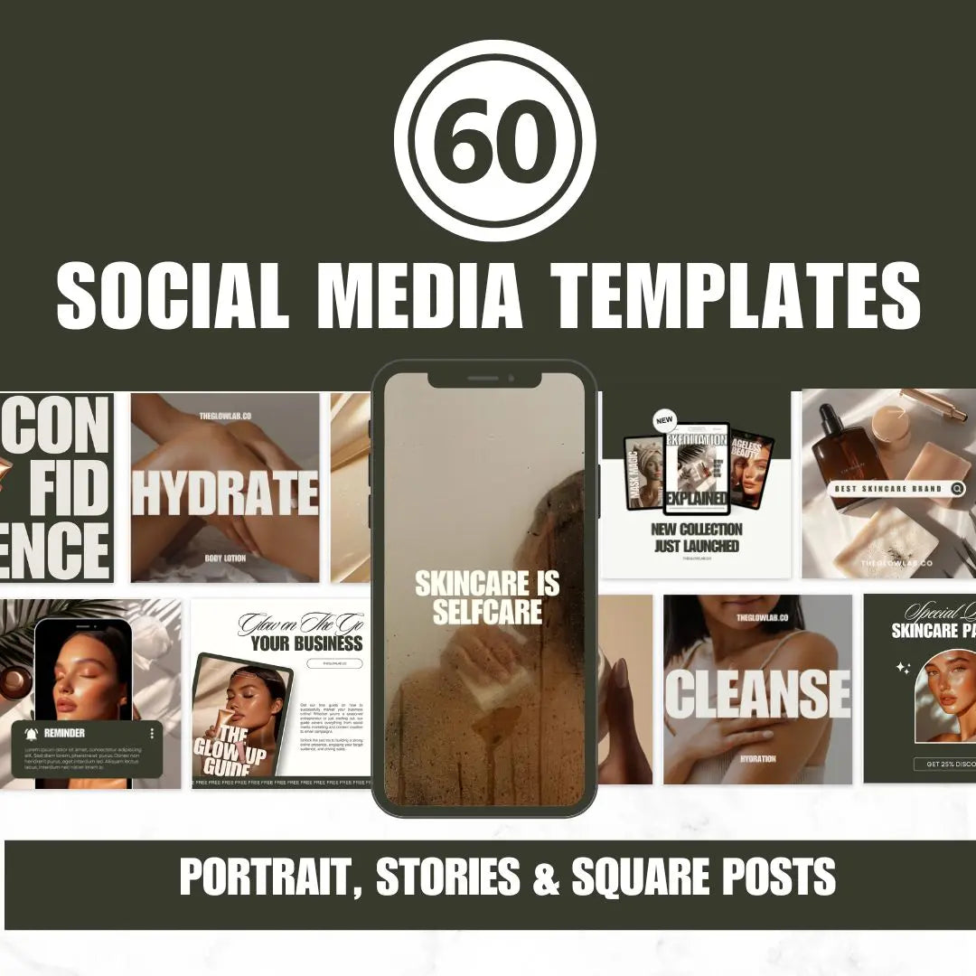 Skincare Instagram Templates – 60 Editable Canva Posts & Stories with PLR + MRR Boundless PLR