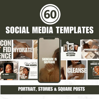 Skincare Instagram Templates – 60 Editable Canva Posts & Stories with PLR + MRR Boundless PLR