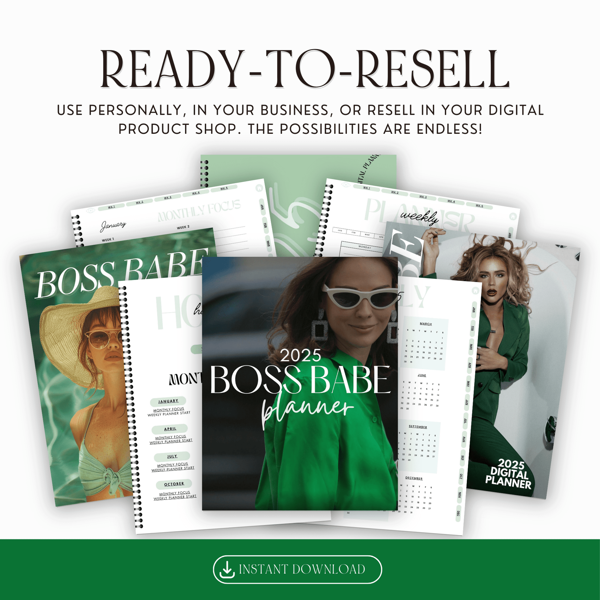 2025 Boss Babe Digital Hyperlinked Planner - Fully Customizable with MRR & PLR Resell Rights - Digital Planners & Journals