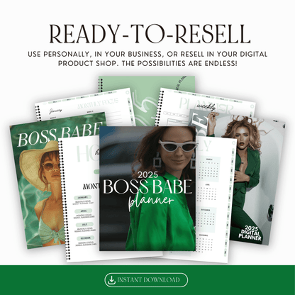 2025 Boss Babe Digital Hyperlinked Planner - Fully Customizable with MRR & PLR Resell Rights - Digital Planners & Journals