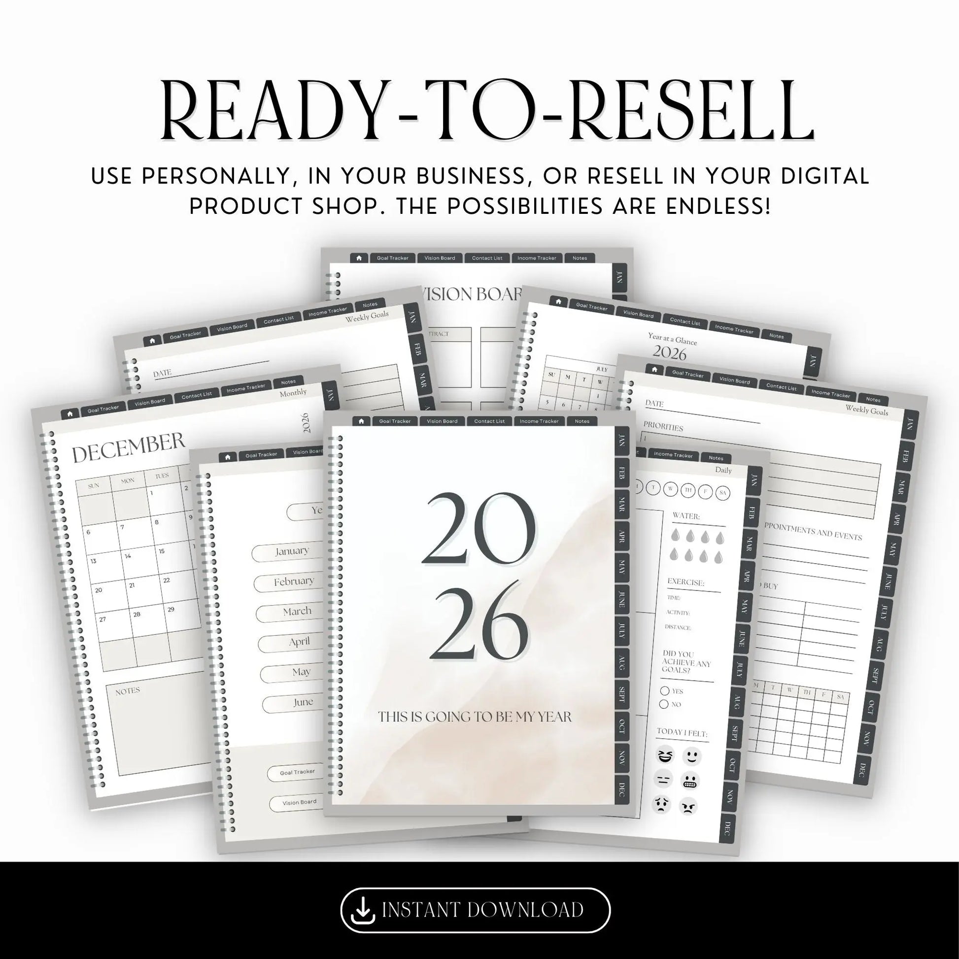 2026 Digital Planner Hyperlinked | Canva Editable with MRR + PLR Resell Rights Boundless PLR