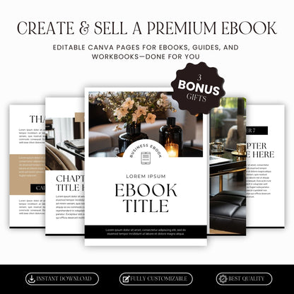 Canva eBook Template (Luxe Editorial) + Workbook & Guide Layouts | MRR + PLR + Bonus Black & Gold Stock Photos Boundless PLR
