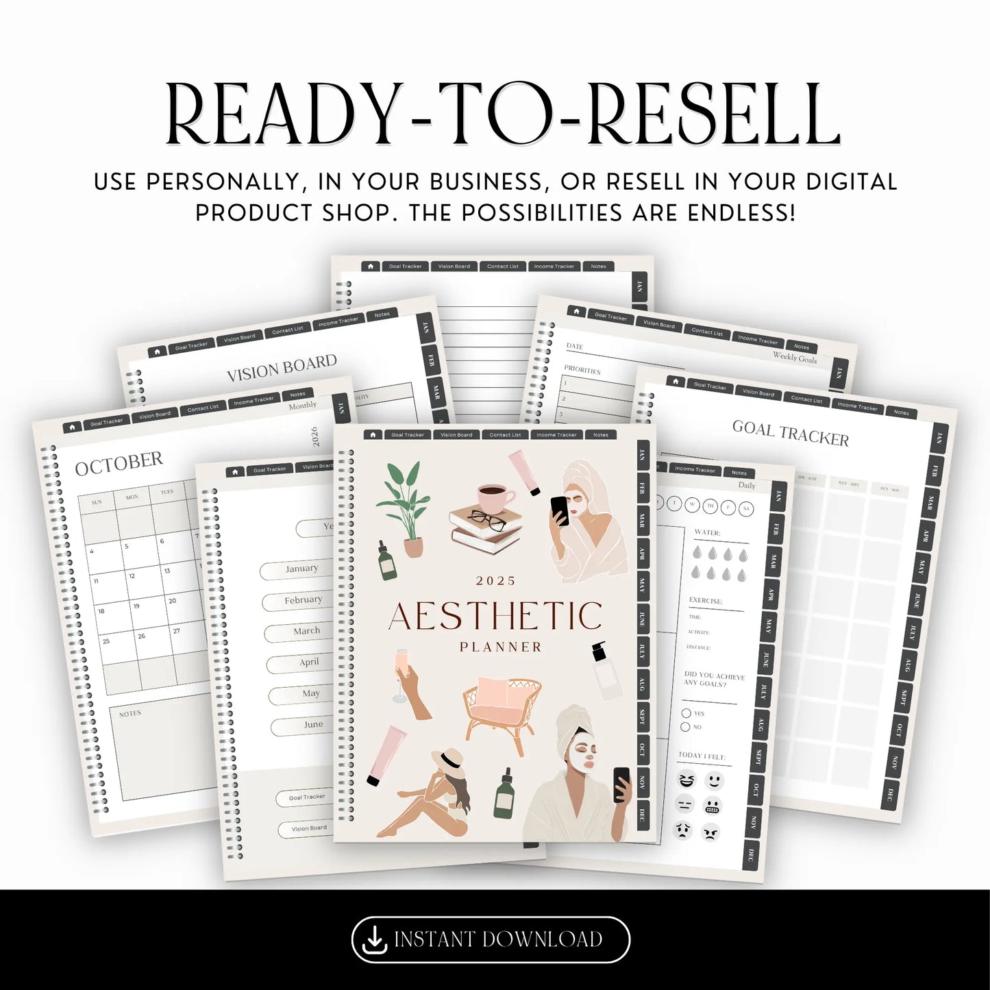 MRR PLR 2026 Planner Plr Digital Planner With Hyperlinks | Aesthetic Planner Calendar | Canva Template Boundless PLR