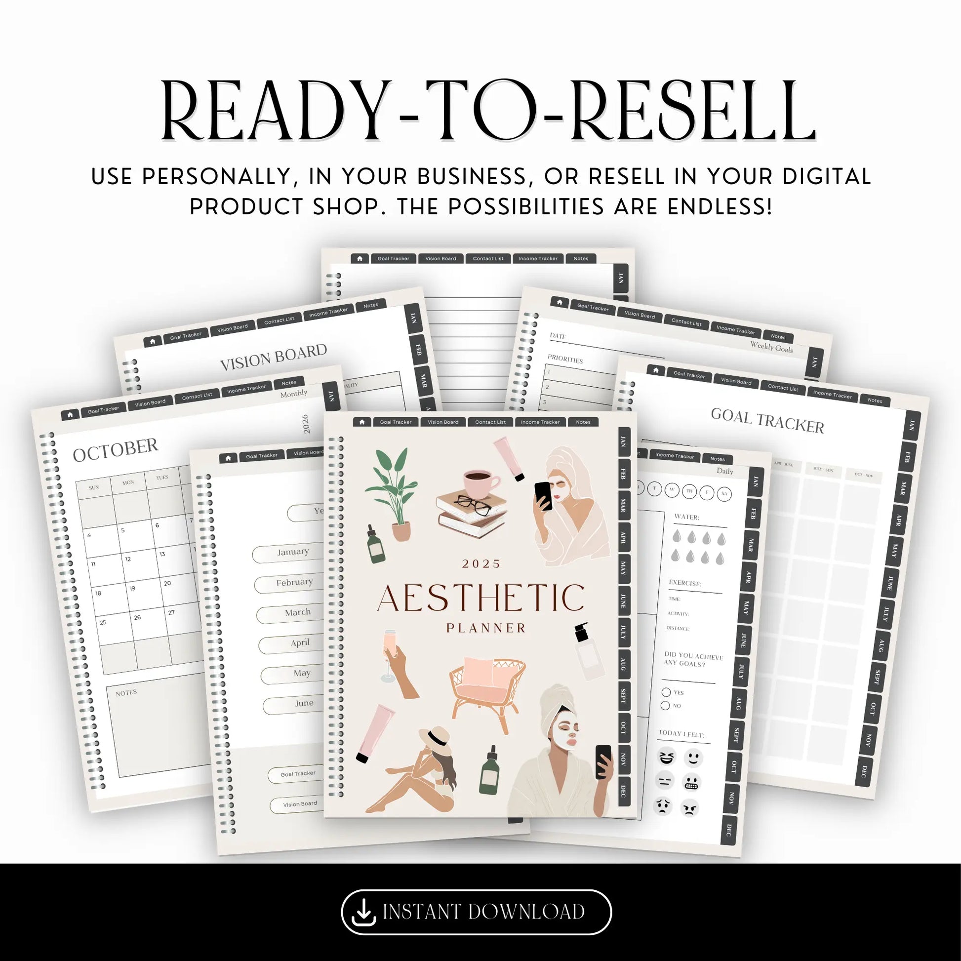 MRR PLR 2026 Planner Plr Digital Planner With Hyperlinks | Aesthetic Planner Calendar | Canva Template Boundless PLR