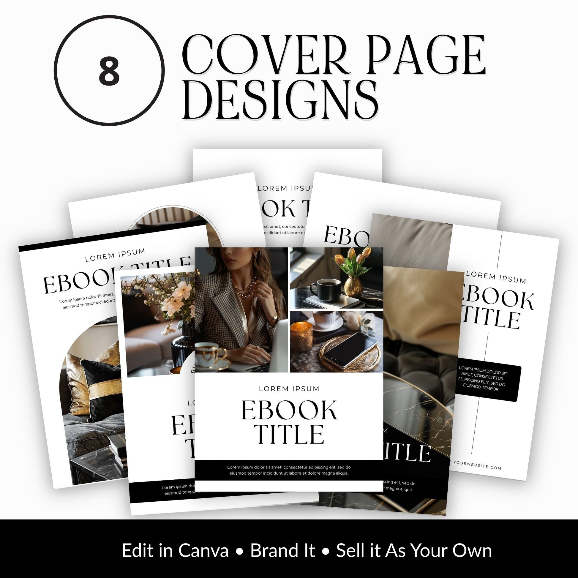 Canva eBook Template (Luxe Editorial) + Workbook & Guide Layouts | MRR + PLR + Bonus Black & Gold Stock Photos Boundless PLR