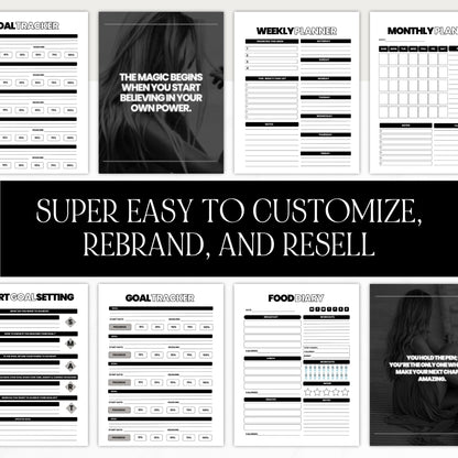 Canva Editable Productivity Planner with PLR & MRR | 75+ Page Digital Planner Template | Daily Weekly Monthly Goal Tracker for Resale