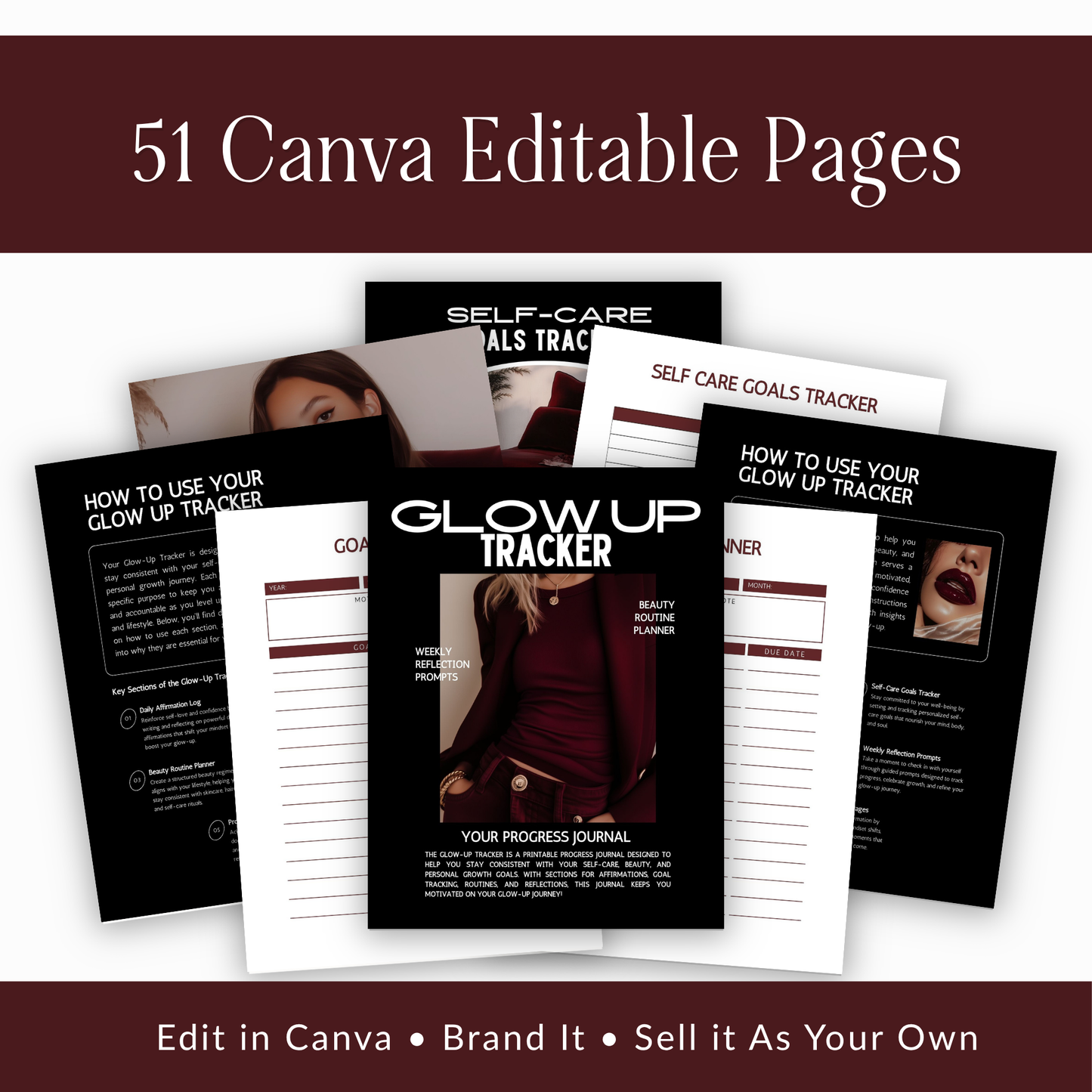 Glow Up Planner & Wellness Journal for Women — Self Care, Habit Tracker & Goal Planner (MRR + PLR)