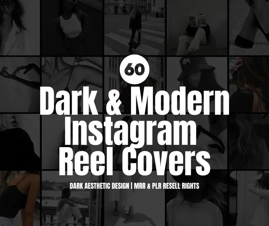 Editable Canva templates from the Dark & Modern Instagram Reel Covers set, featuring bold black designs for faceless brands and content creators — includes Master Resell Rights (MRR) and Private Label Rights (PLR) for easy resale and rebranding