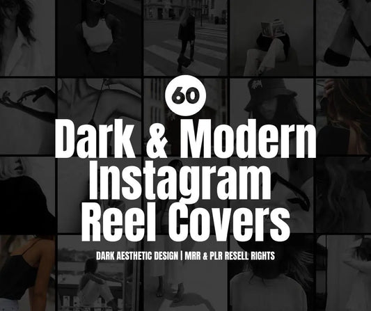 Editable Canva templates from the Dark & Modern Instagram Reel Covers set, featuring bold black designs for faceless brands and content creators — includes Master Resell Rights (MRR) and Private Label Rights (PLR) for easy resale and rebranding