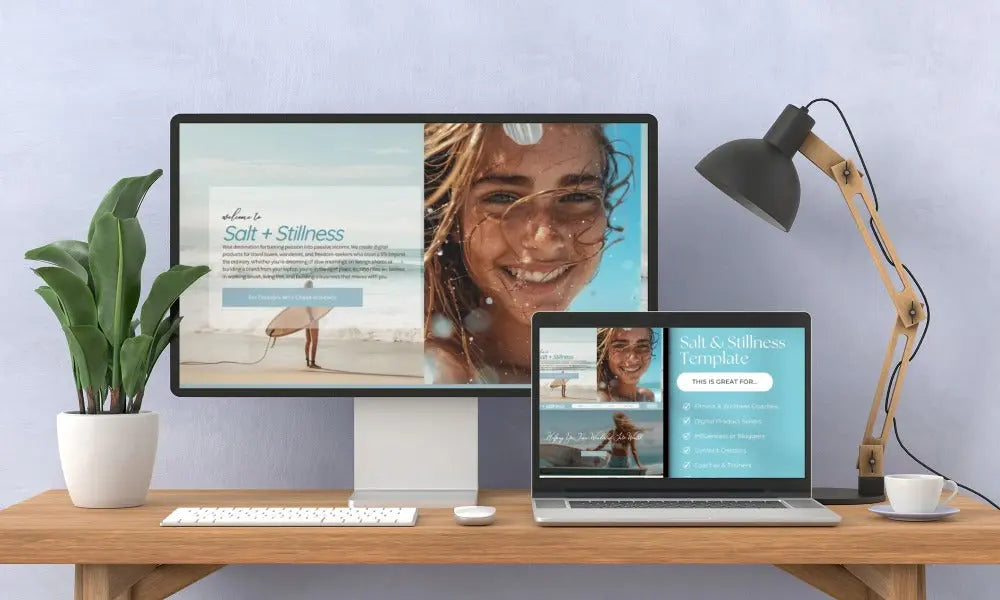 Systeme.io Salt + Stillness Funnel Template – Coastal-Inspired Website for Digital Product Sellers Boundless PLR