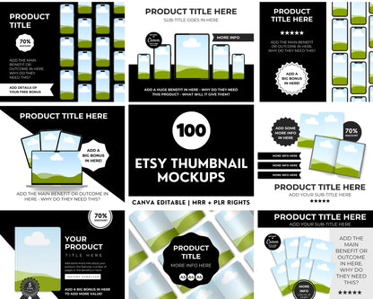100 Canva Editable Etsy Listing Thumbnail Mockups + Bonus Pinterest Strategy Guide (MRR & PLR) Boundless PLR