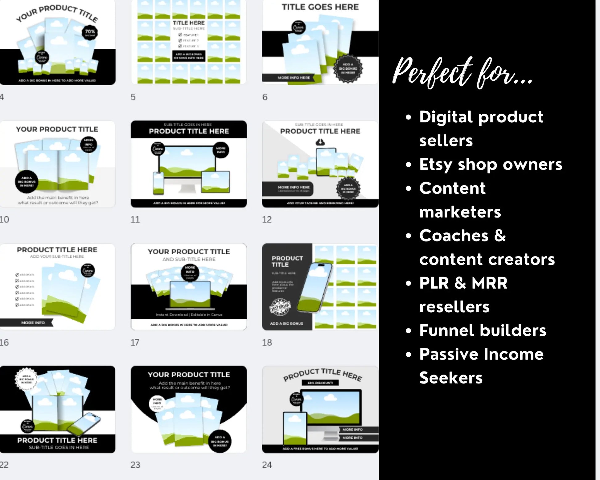 100 Canva Editable Etsy Listing Thumbnail Mockups + Bonus Pinterest Strategy Guide (MRR & PLR) Boundless PLR