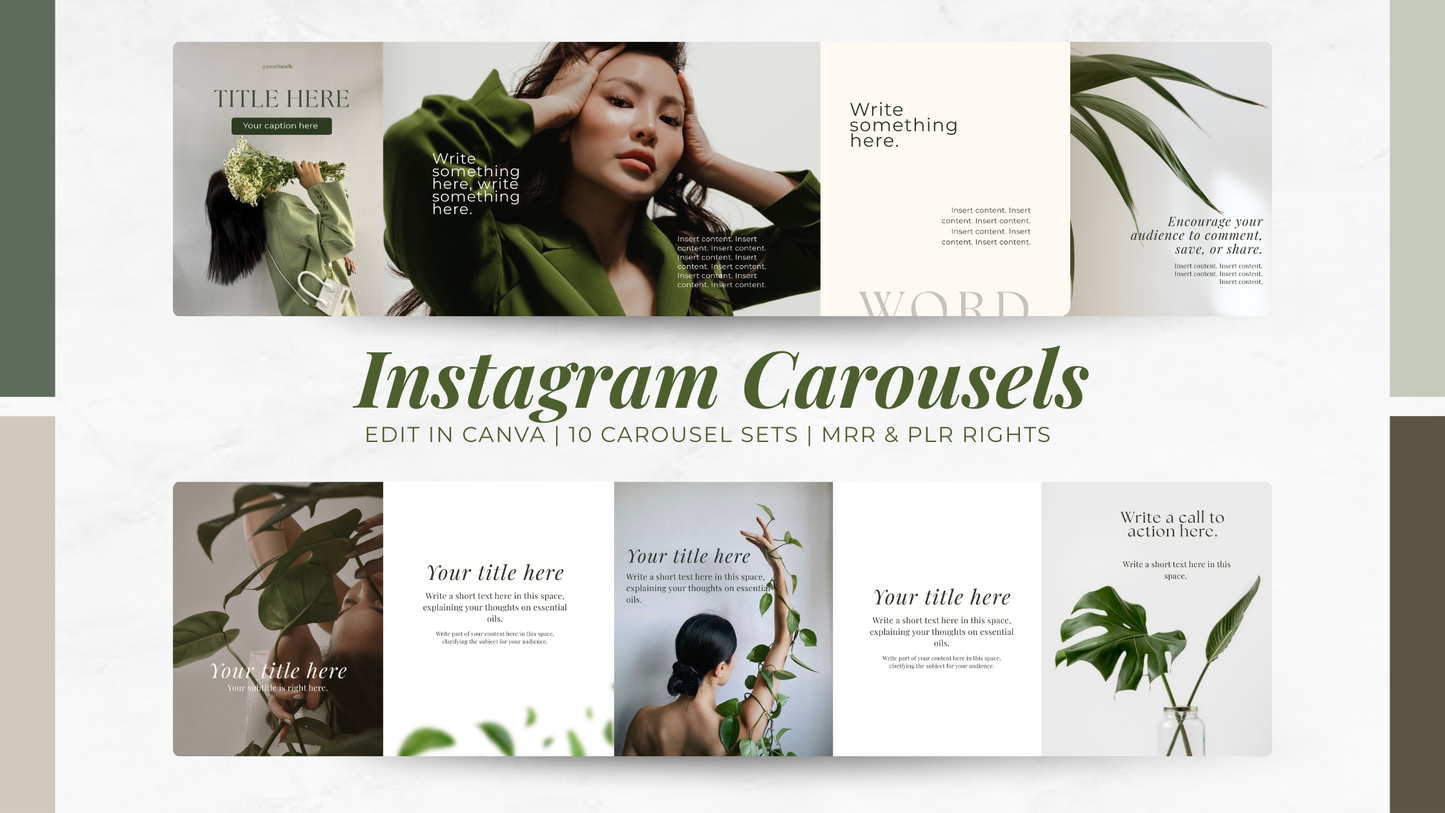 PLR Canva Carousel Templates — Evergreen Carousel Bundle | 7 Editable Social Media Templates with MRR Resell Rights Boundless PLR