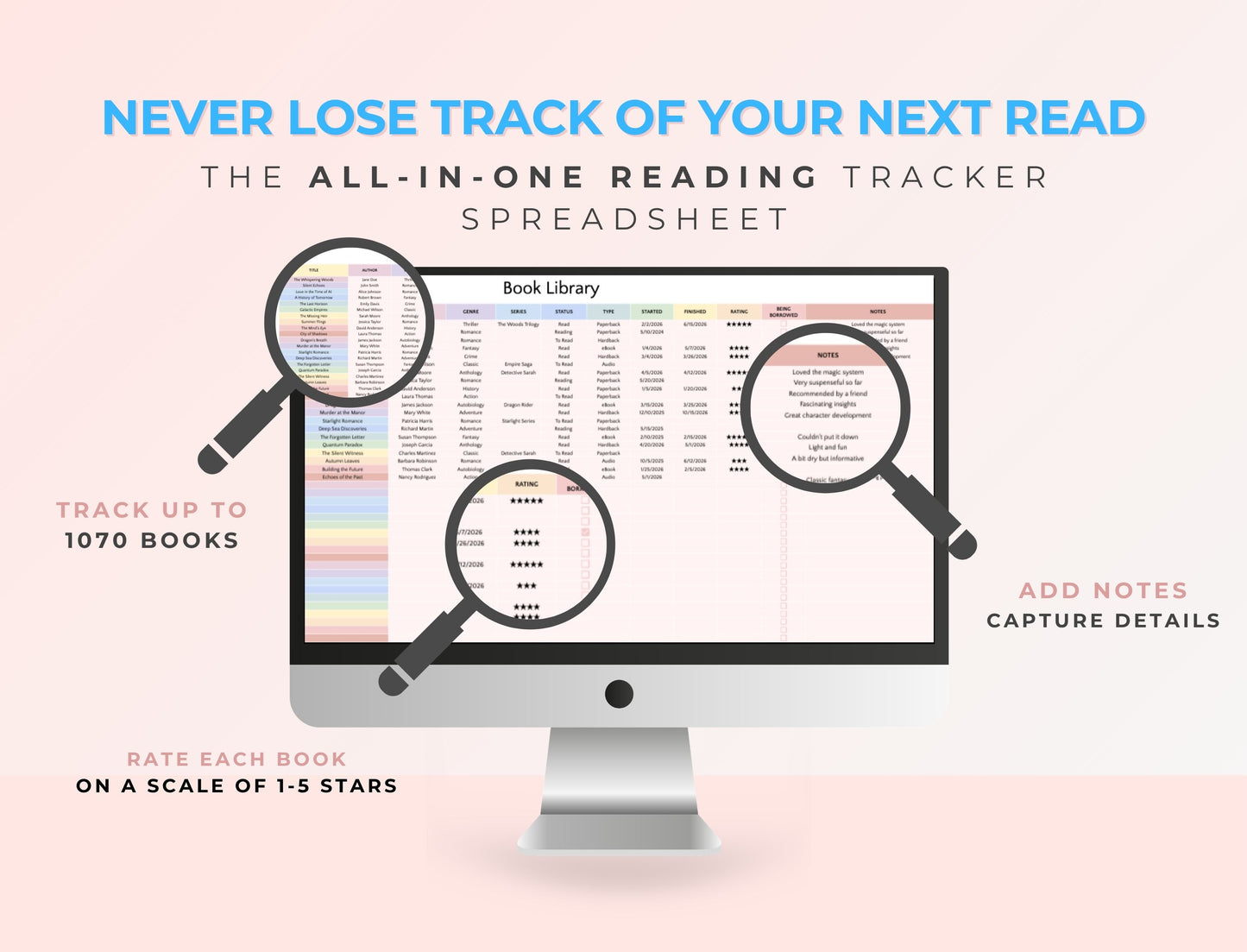 Book Tracker & Reading Log — Google Sheets Spreadsheet with PLR & MRR Resell Rights