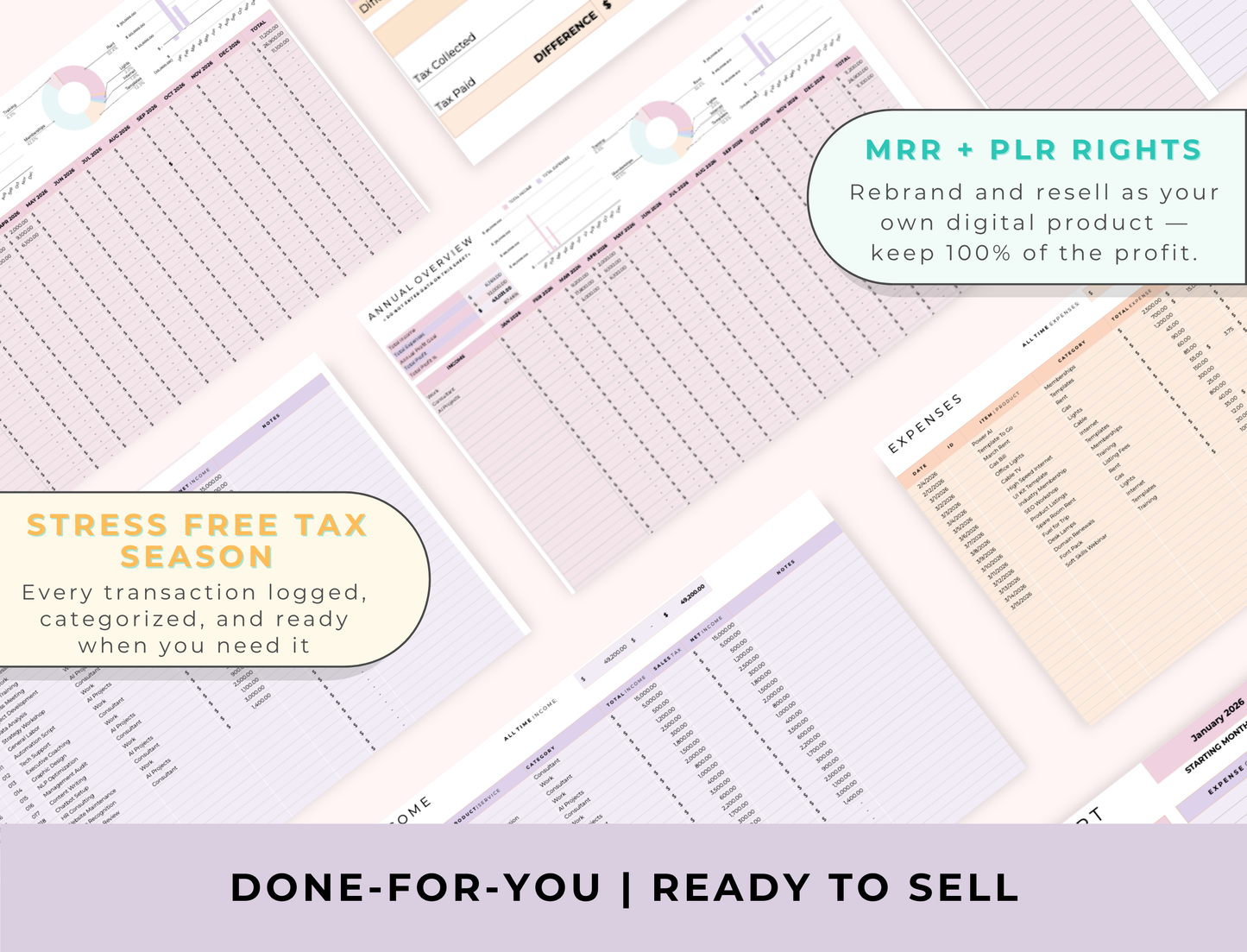 PLR Google Sheets, Simple Bookkeeping Spreadsheet Template with MRR & PLR Resell Rights Boundless PLR