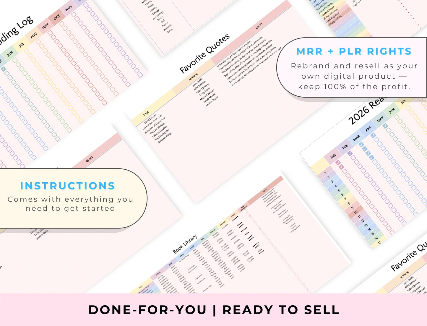 Book Tracker & Reading Log — Google Sheets Spreadsheet with PLR & MRR Resell Rights