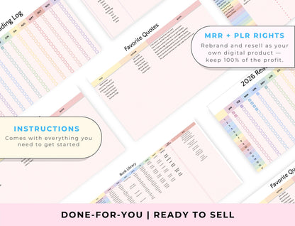 Book Tracker & Reading Log — Google Sheets Spreadsheet with PLR & MRR Resell Rights