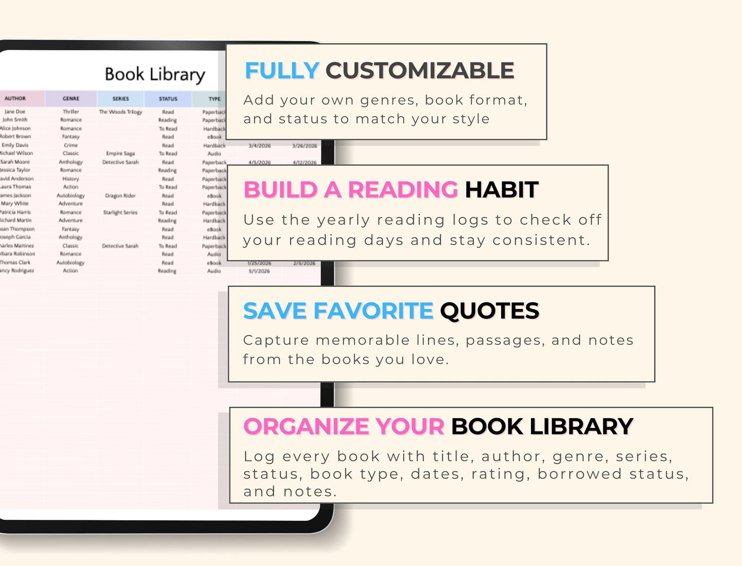 Book Tracker & Reading Log — Google Sheets Spreadsheet with PLR & MRR Resell Rights