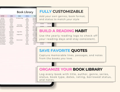 Book Tracker & Reading Log — Google Sheets Spreadsheet with PLR & MRR Resell Rights
