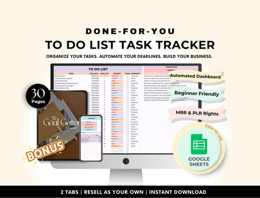 Task Tracker Spreadsheet Google Sheets Template, MRR & PLR Resell Rights Boundless PLR