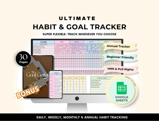 Ultimate Habit Tracker Google Sheets & Goal Planner - PLR MRR Resell Rights Boundless PLR