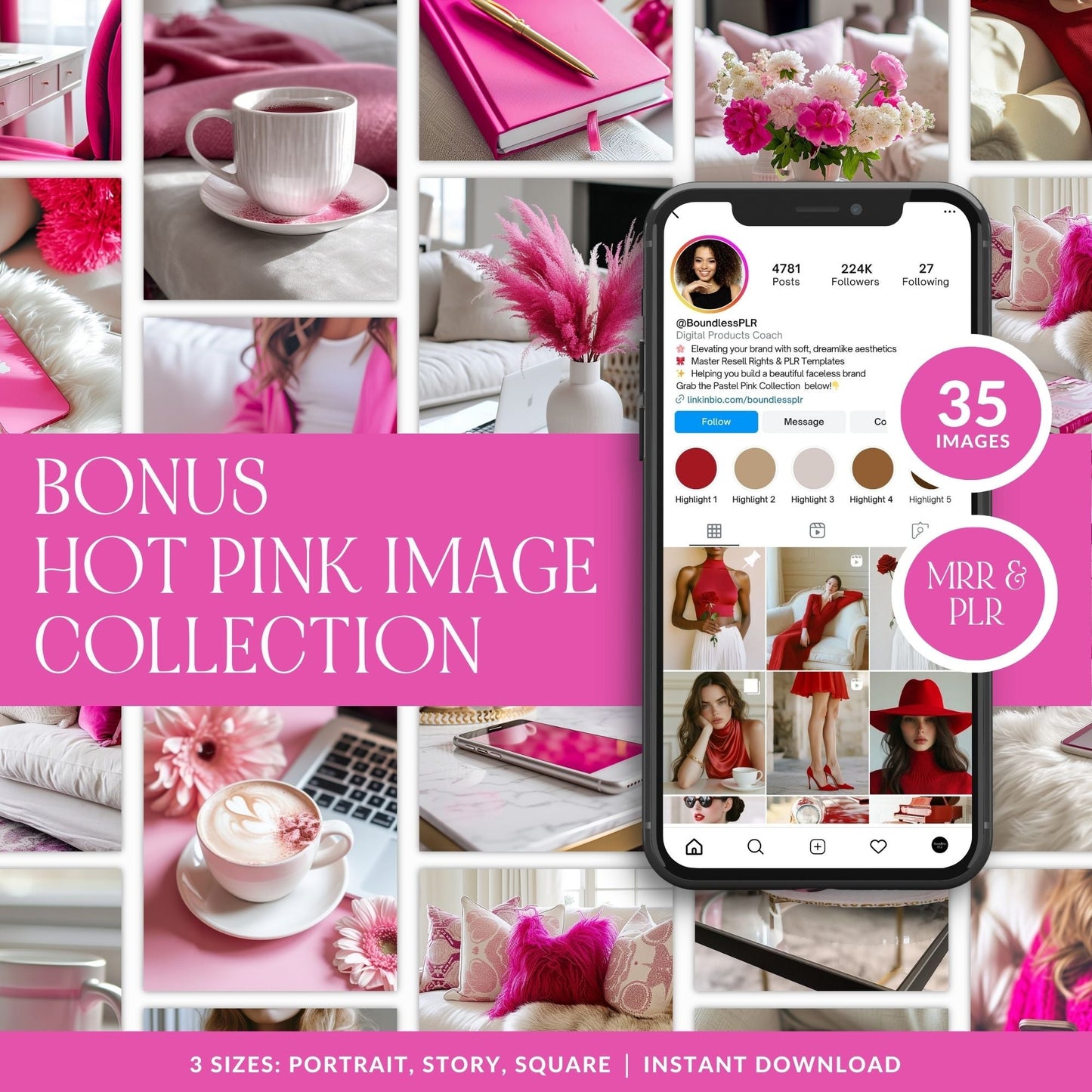 Canva eBook Template, Pink Editable Guide Workbook Template | MRR + PLR Resell Rights | US Letter and A4 Sizes | 4 Bonus Products Boundless PLR