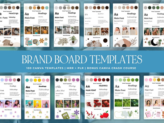 100 Canva Brand Board Templates for Marketing | PLR & MRR Resell Rights | Pinterest Mood Board Boundless PLR