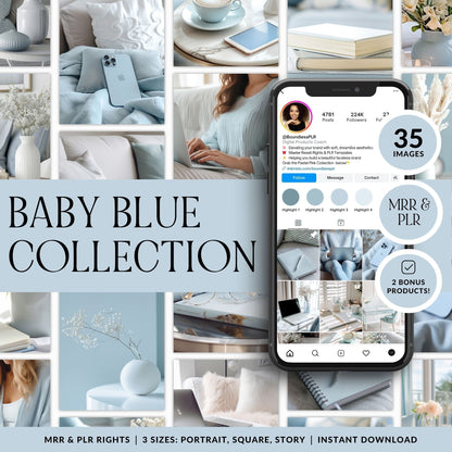 Baby Blue & Cream AI Stock Images | 35 Canva Images with MRR + PLR Boundless PLR
