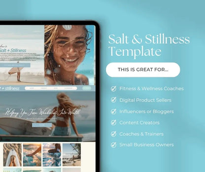 Systeme.io Salt + Stillness Funnel Template – Coastal-Inspired Website for Digital Product Sellers Boundless PLR